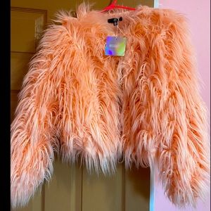 Oversized peach Missguided faux fur coat size 4